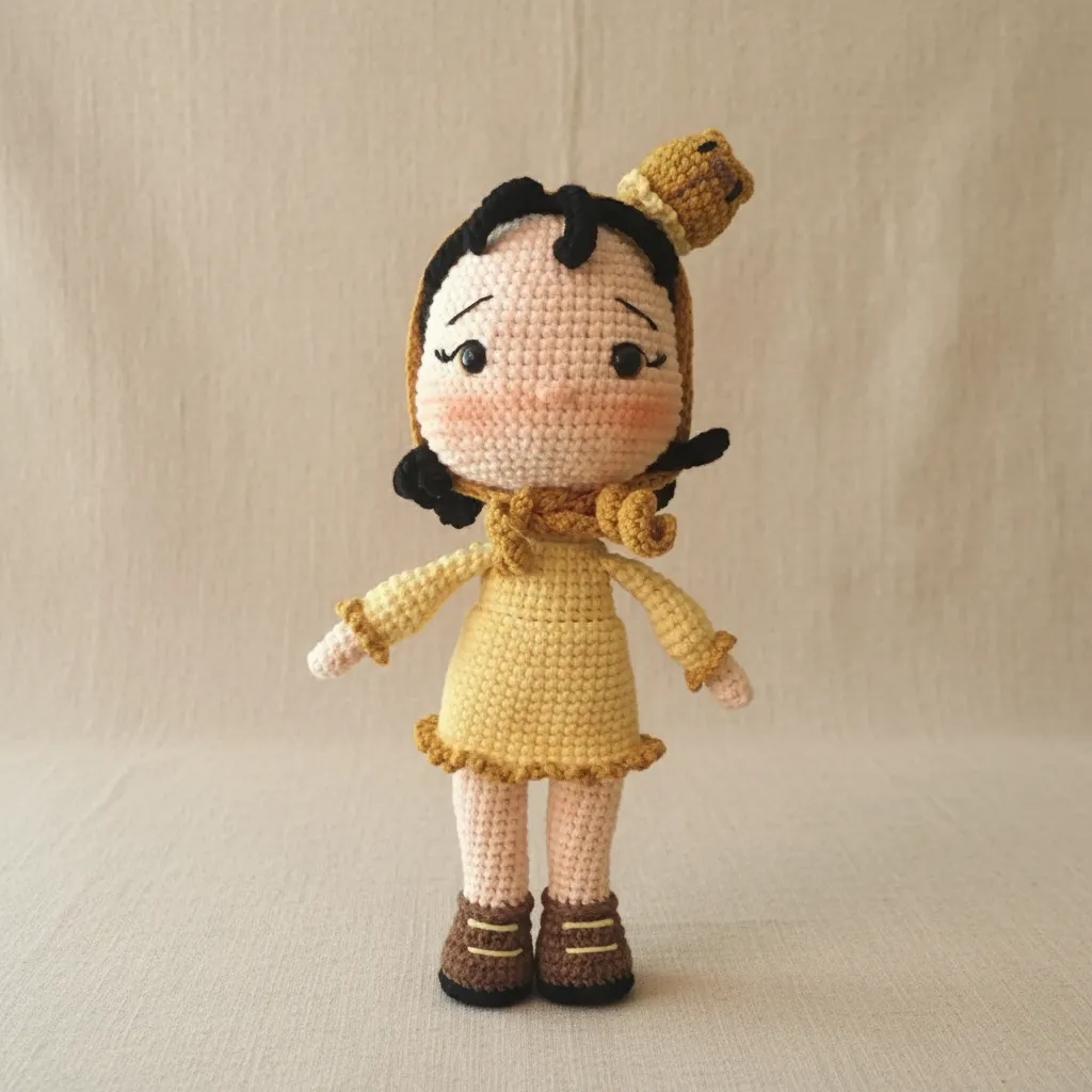 Sarı Renkli Honey Amigurumi Bebek Oyuncak - 20 cm - El Emeği