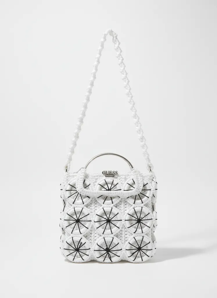 Beyaz Örgü Omuz Çantası - Halkalı Model, Özel Günlük Kullanım - El Emeği