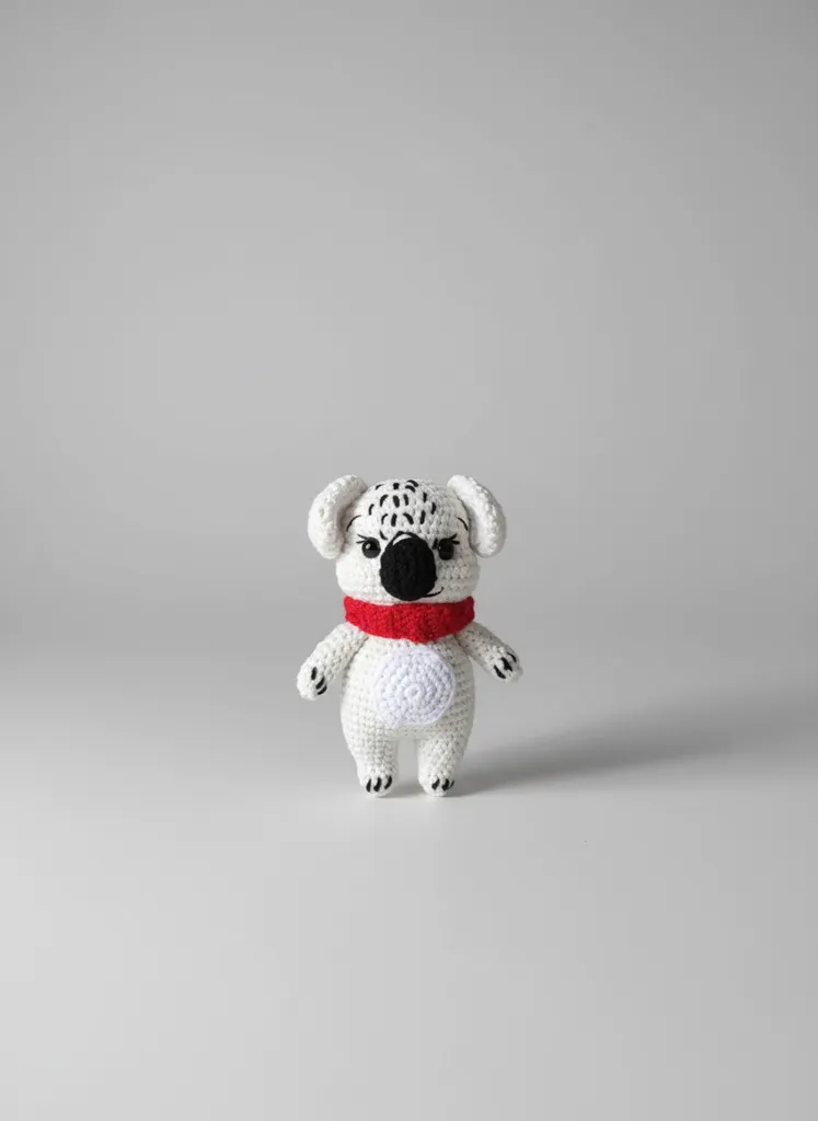 Beyaz Benekli Köpek Örgü Oyuncak - 15 cm - El Yapımı