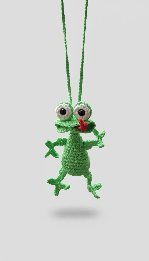 Yeşil Örgü Kurbağa Araba Dikiz Ayna Aksesuarı - El Yapımı