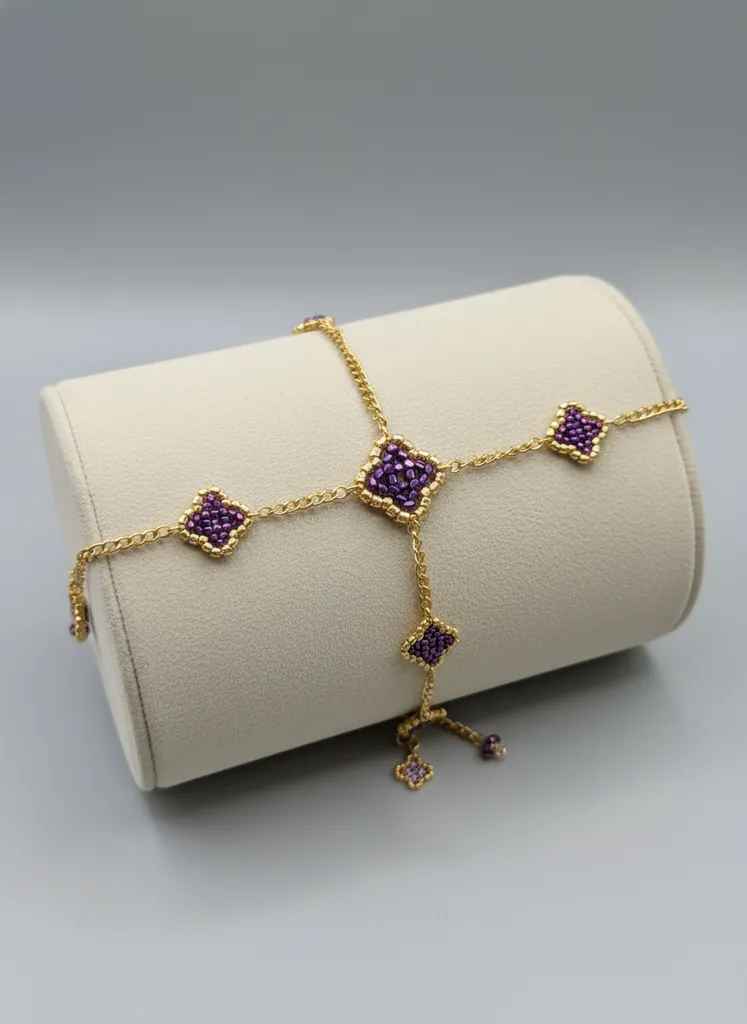 Mor Miyuki Boncuklu Altın Zincirli Bileklik - El Yapımı Tasarım