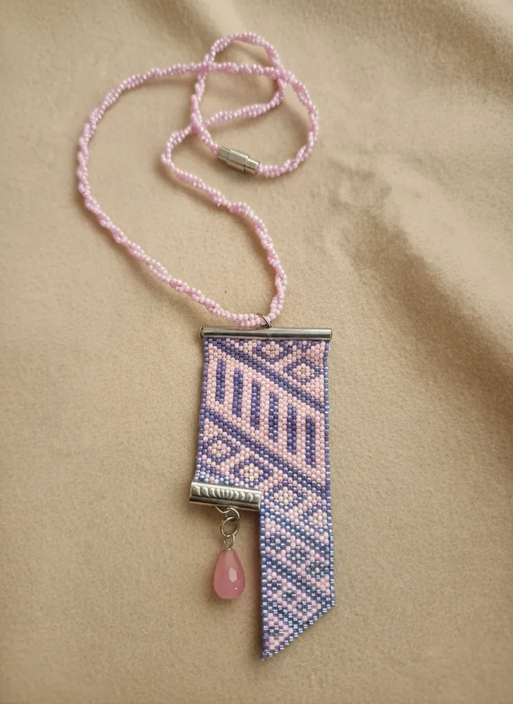 Pembe Doğal Taş Detaylı Miyuki Boncuk Kolye - El Yapımı