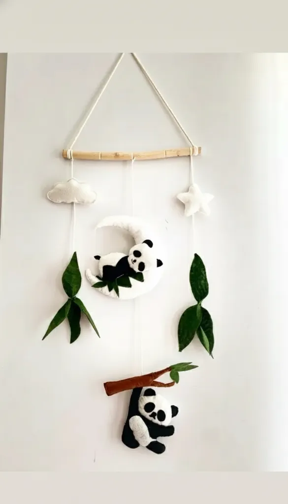 Keçe Uyuyan Panda Bebek Odası Duvar Süsü - El Yapımı