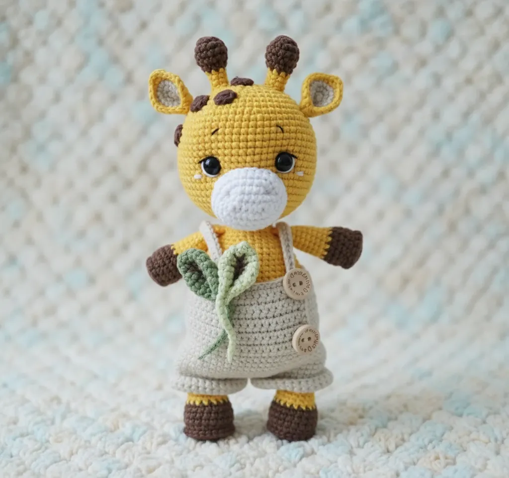 Örgü Zürafa Amigurumi Oyuncak - Tulumlu, El Yapımı Bebek Hediyesi