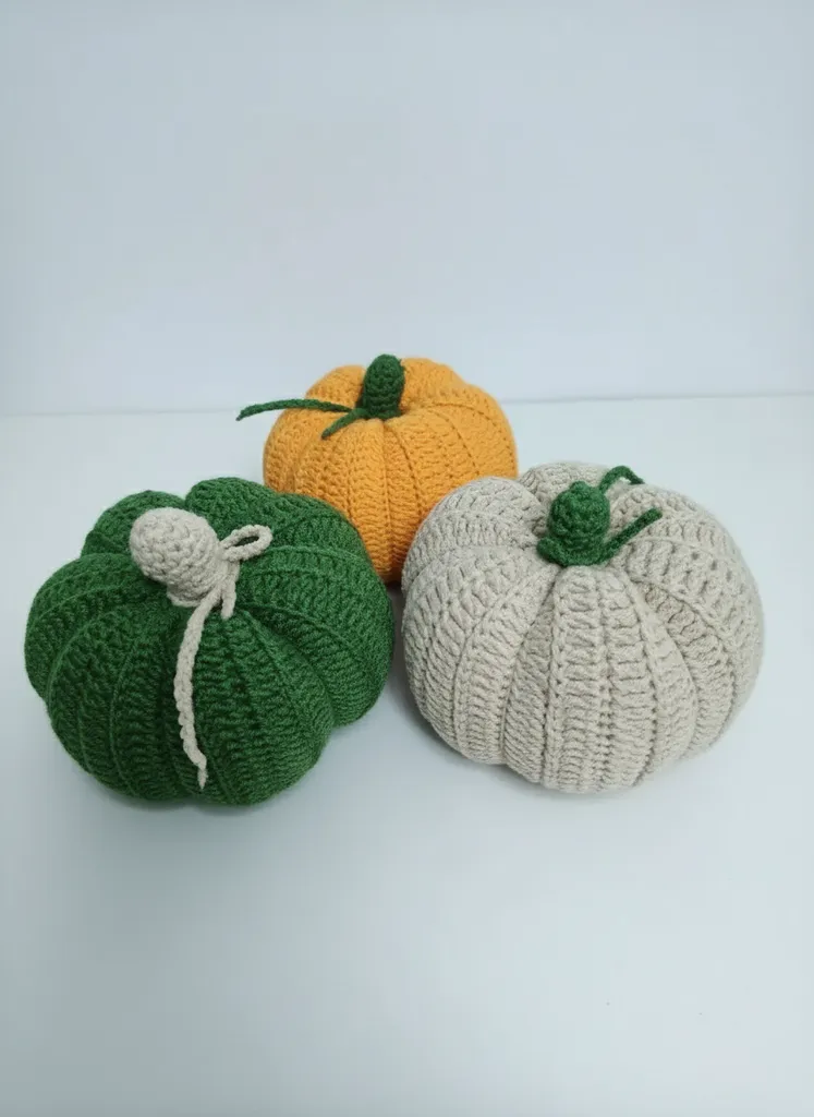 Amigurumi Balkabağı Dekoratif Seti - 3'lü Örgü Balkabağı