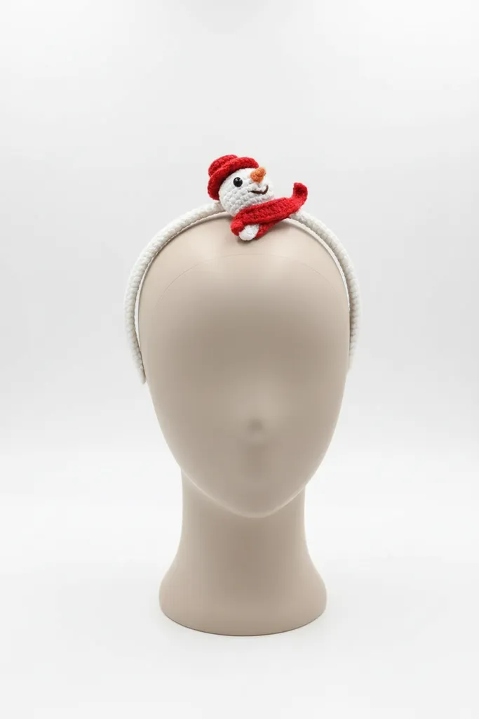 Örgü Kardan Adam Çocuk Taç - Kış Temalı El Örgüsü Saç Aksesuarı