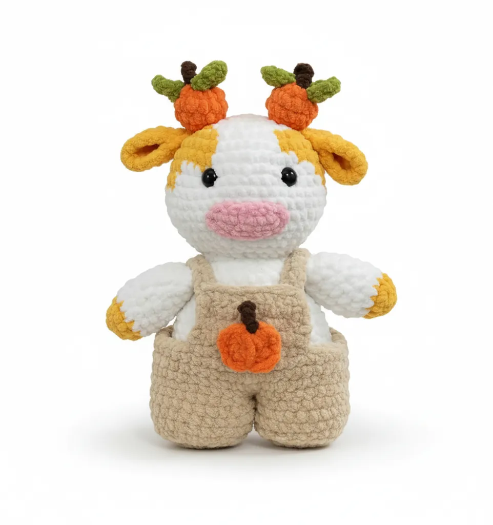 Turuncu Balkabaklı Örgü İnek Amigurumi Oyuncak Bebek - El Yapımı