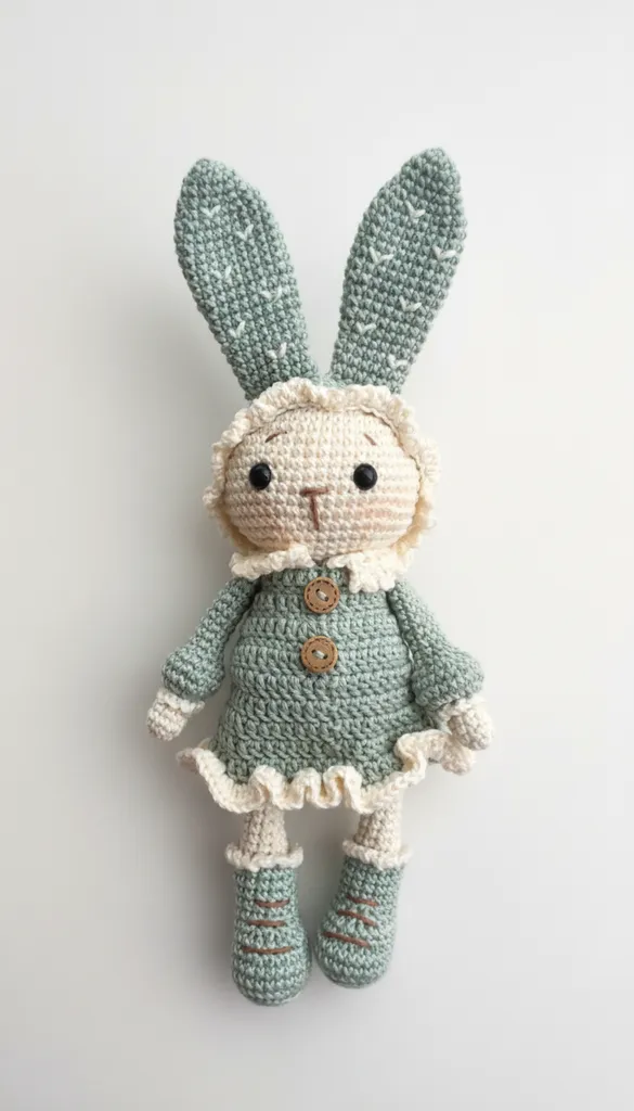 Yeşil Örgü Amigurumi Tavşan Oyuncak Bebek - 25 cm - El Emeği