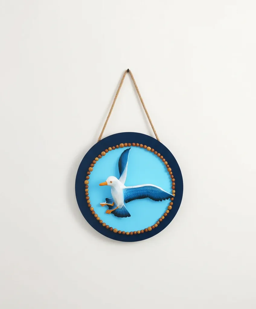 Ahşap Boncuklu Deniz Kuşu Motifli Dekoratif Duvar Süsü - El Yapımı