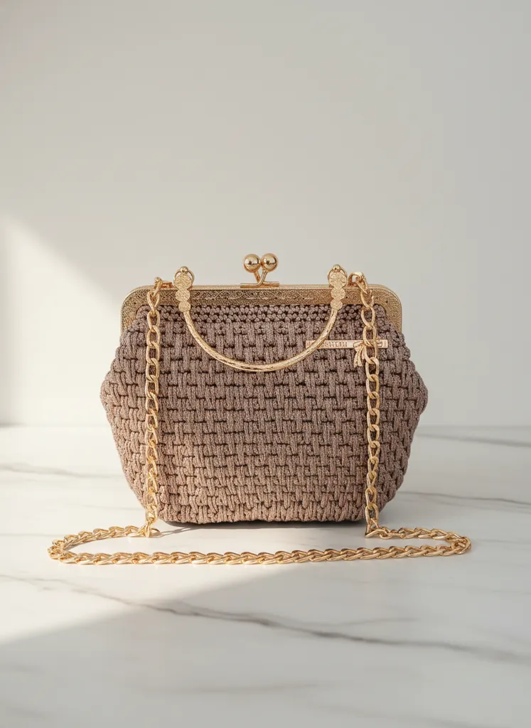 Simli Makrome Abiye Çanta - Zincir Askılı, Astarlı ve Klipsli