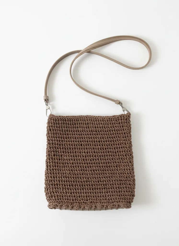 Kahverengi Simli Makrome Örgü Omuz Çantası - El Emeği