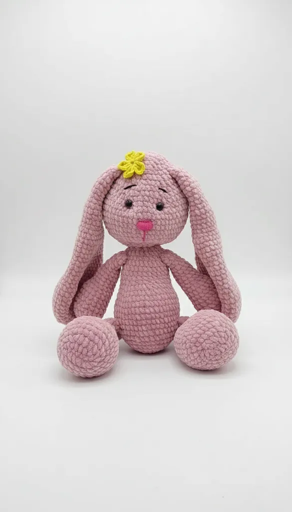 Pembe Kadife Amigurumi Oyuncak Tavşan - 42 cm - El Emeği