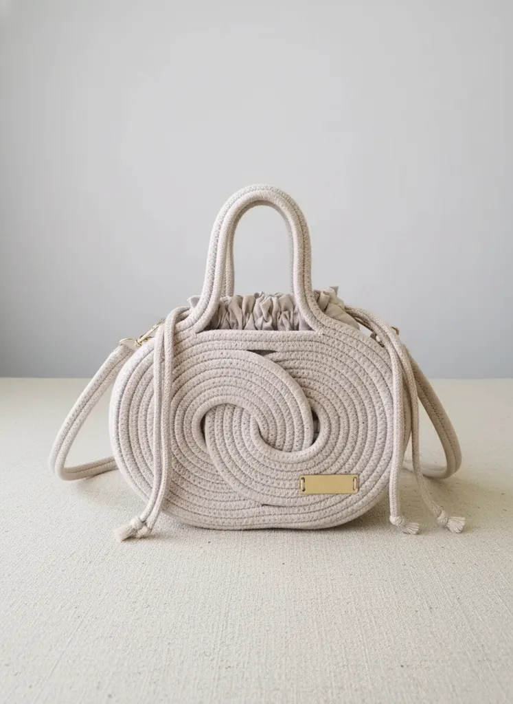 Krem Rengi Sonsuzluk Model Pamuk İp Örgü Çanta - El Emeği