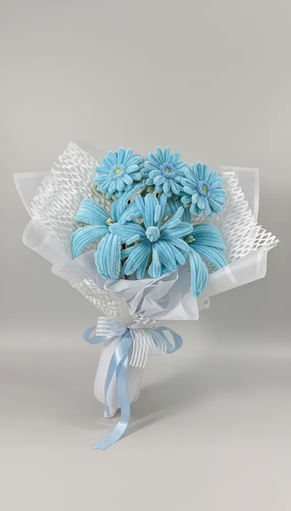 Mavi Peluş Buket Çiçek Aranjmanı - El Yapımı Özel Hediye