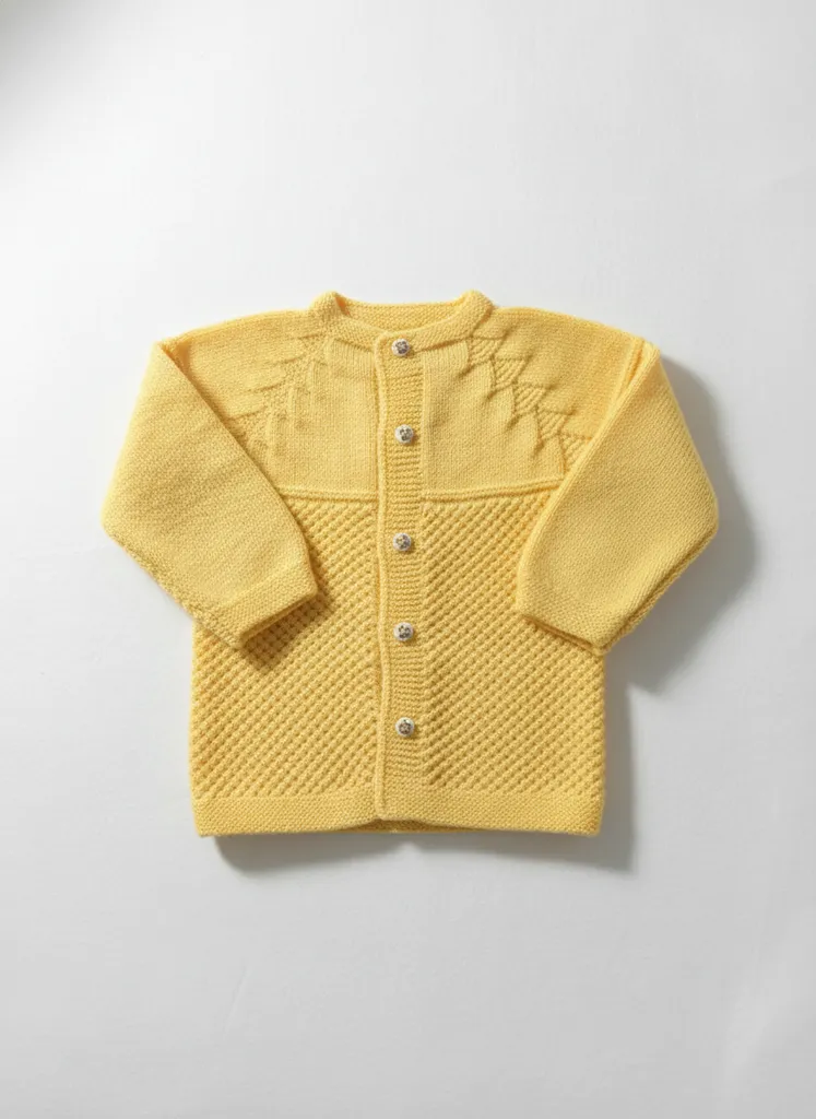 Sarı Örgü Çocuk Hırka - 2-3 Yaş Arası, Düğmeli, El Emeği