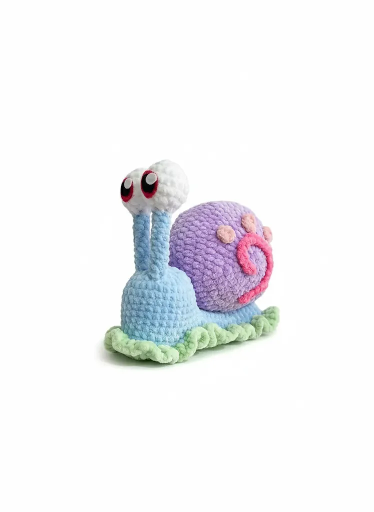 Amigurumi Örgü Oyuncak Salyangoz - Mor, Mavi ve Beyaz Renklerde