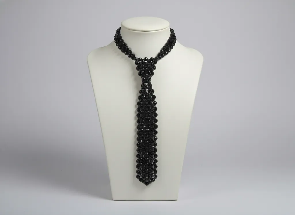 Siyah Boncuklu Şık Kravat Kolye - Kişiye Özel Tasarım