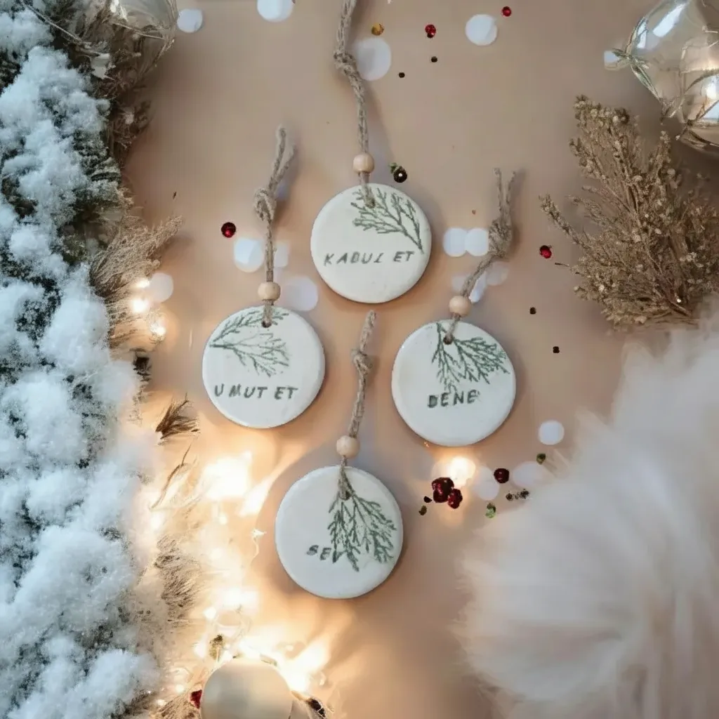 Seramik Yılbaşı Ağacı Süsü - El Yapımı Dilek Tasarımlı 6 cm