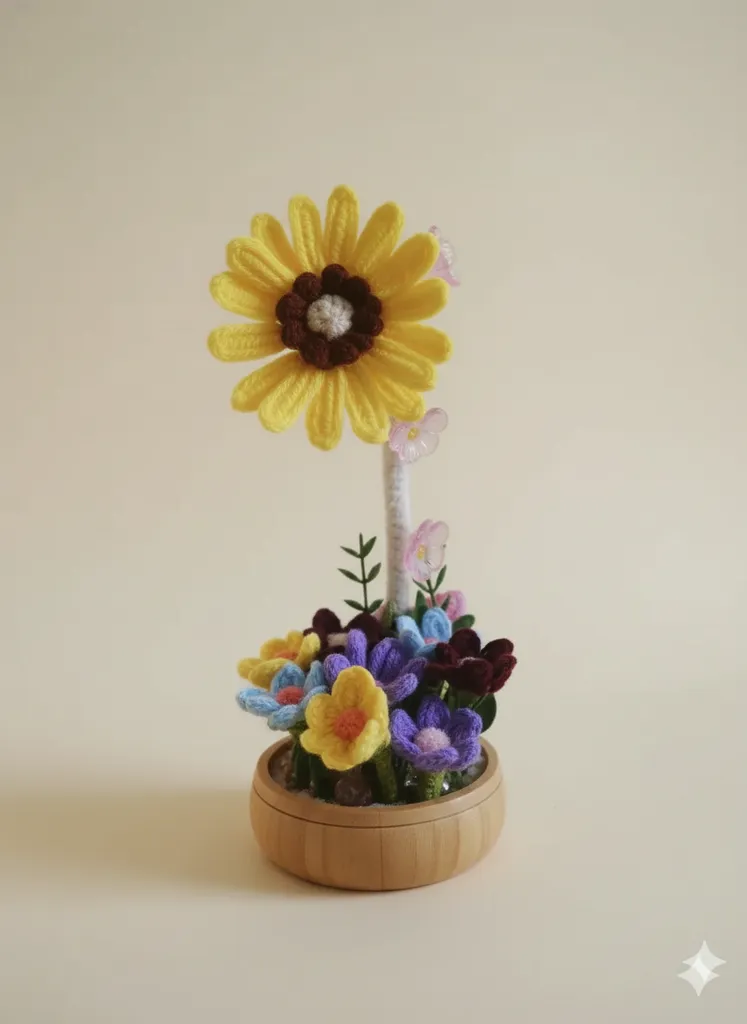 El Yapımı Güneş Çiçeği ve Renkli Buket Masa Dekorasyonu