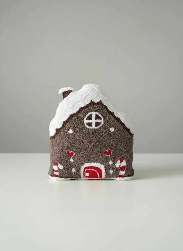 Punch Nakışı Noel Ev Dekoratif Yastık - 25x23 cm - El Emeği