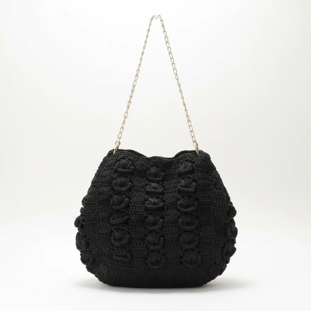 Siyah Makrome Omuz Çantası - Zincir Askılı, El Yapımı Özel Tasarım