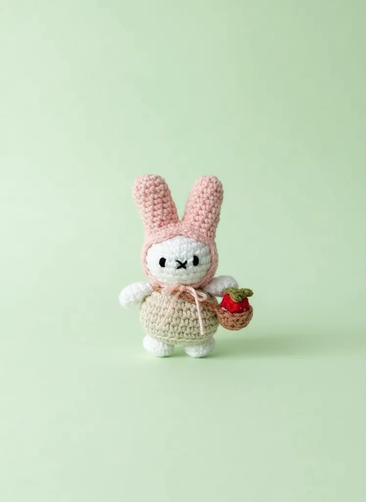 Örgü Miffy Tavşan Amigurumi Oyuncak - Çilekli Sepetli - El Emeği