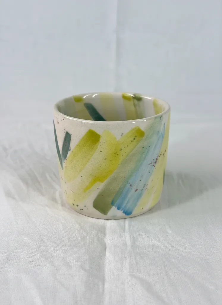 Boyaması Fika Büyük Kupa - Çizgili Desenli Seramik Kahve Kupası - El