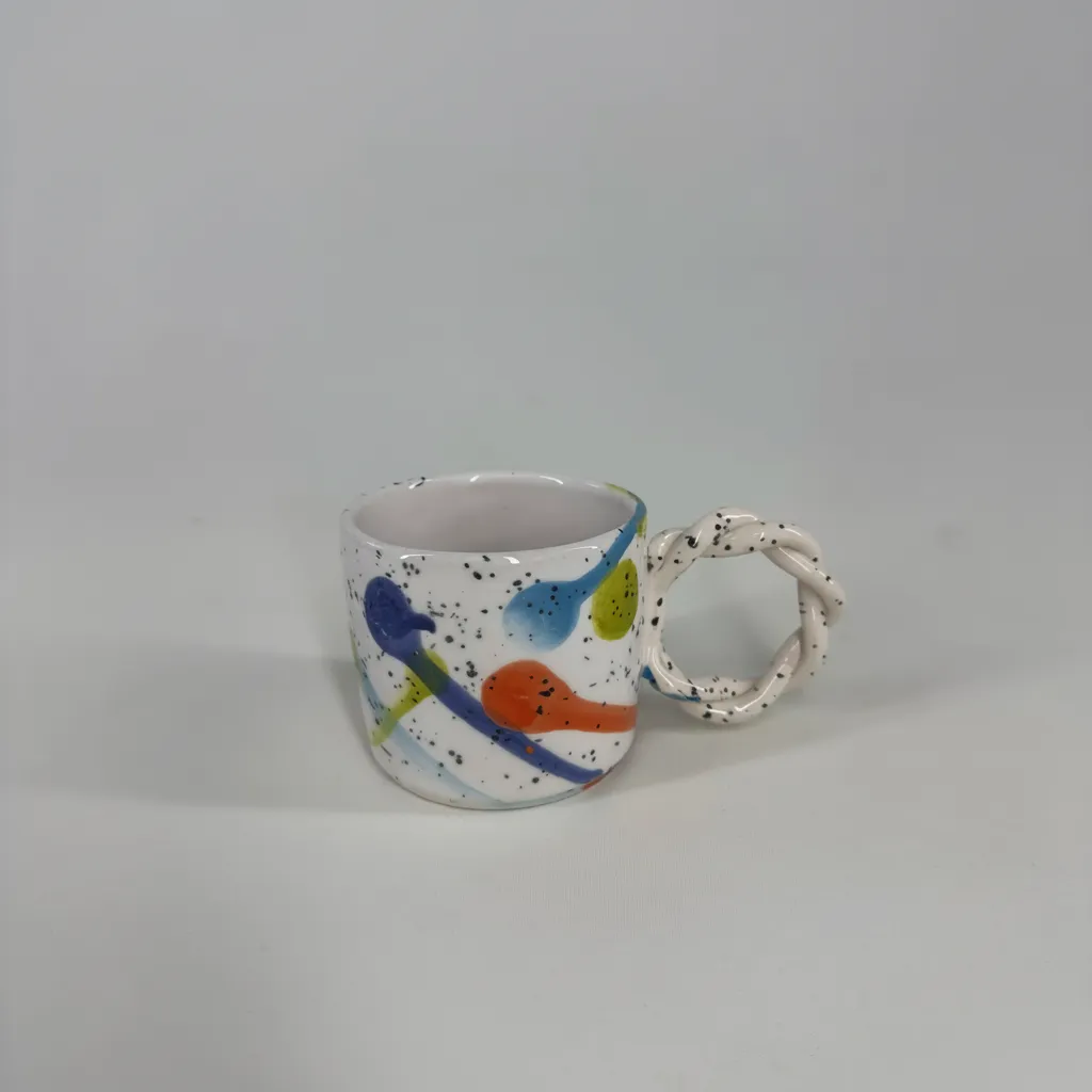 Renkli Desenli Seramik Galaxy Kupa - Kulplu, 300 ml