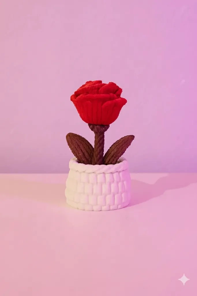 Kırmızı Gül Dekoru – Doğa Dostu Saksı Çiçek Figürü