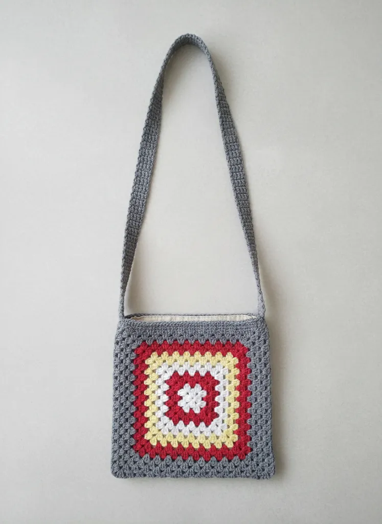 Renkli Motifli Örgü Heybe Çanta - Alize Cotton Gold - El Emeği