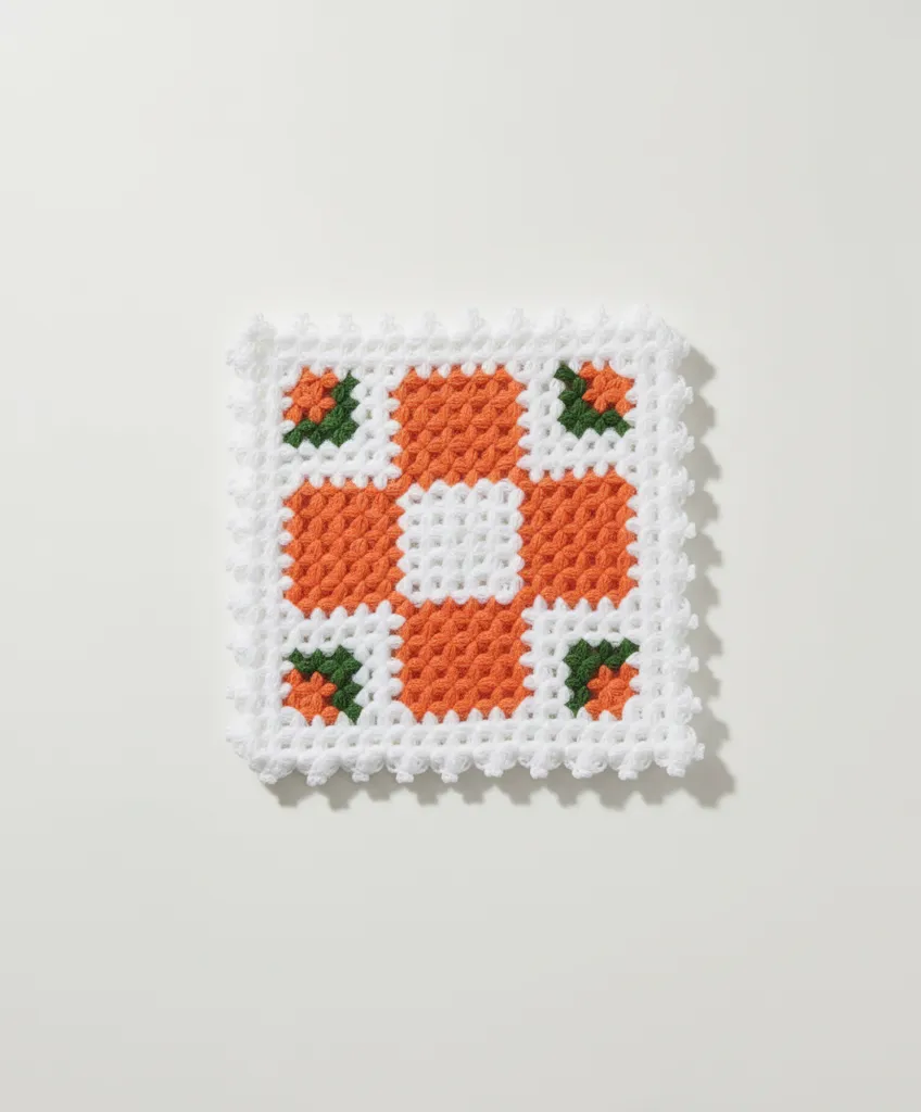 Turuncu Beyaz Kare Motifli Lif Banyo Kesesi - Çeyizlik El Emeği