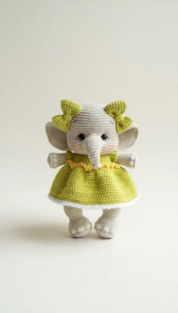 Pamuk İpten Örme Yeşil Elbiseli Fil Oyuncak - El Emeği