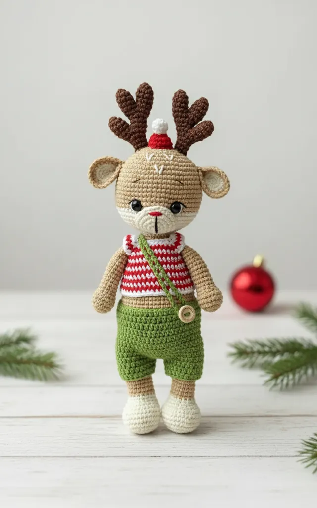 Örgü Geyik Oyuncak - 24 cm Boyunda, Noel Temalı, El Emeği