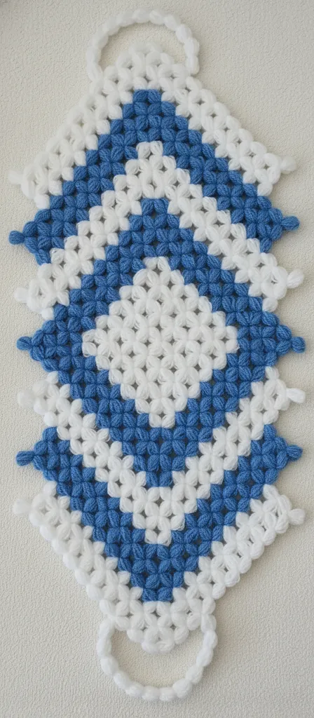 Mavi Beyaz Renkli Örgü Banyo Lifi - El Emeği Göz Nuru