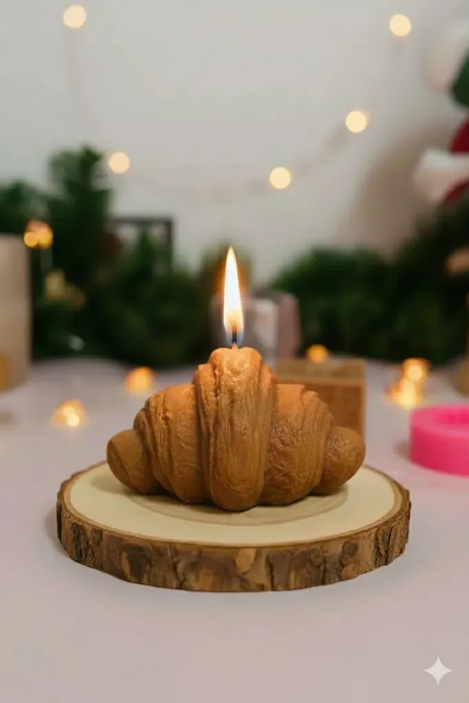 Kruvasan Şeklinde Dekoratif Mum - Kahverengi Aromatik El Yapımı