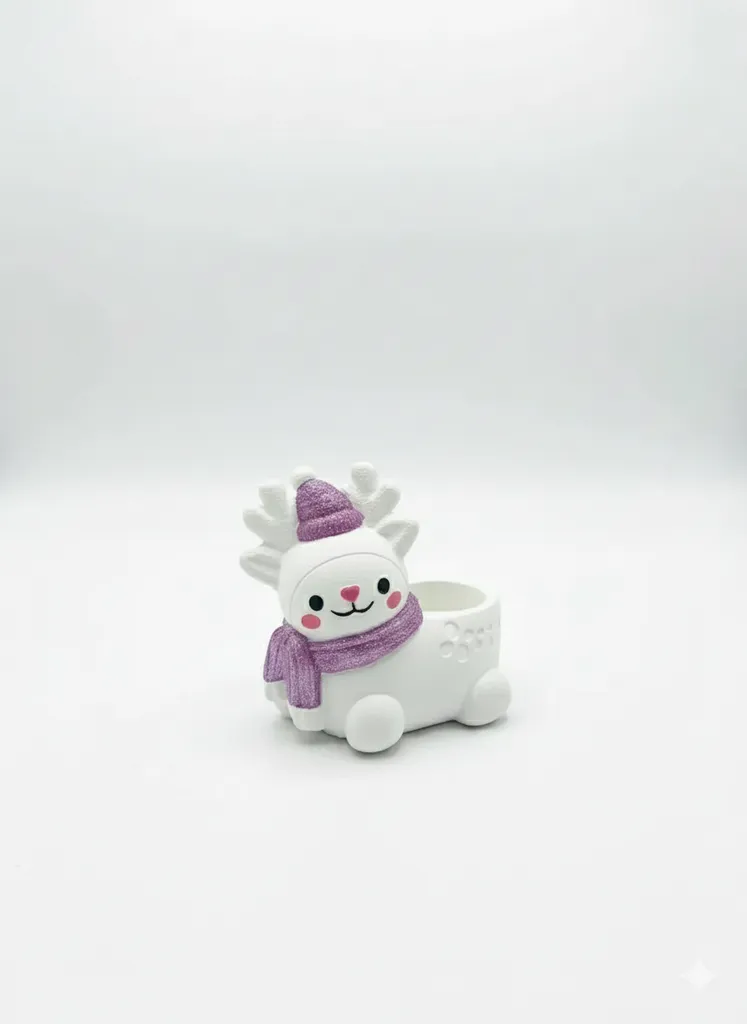 Simli Mor Noel Geyiği Figürlü Mumluk - Tiny Reindeer Temalı