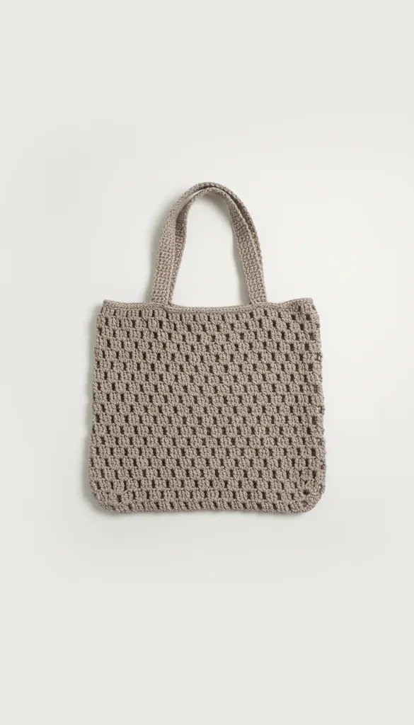 Bej Renkli Örgü Omuz Çantası - El Örgüsü Plaj ve Pazar Çantası