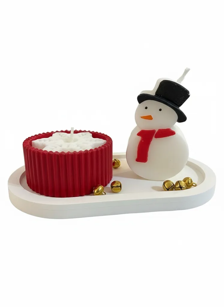 Kardan Adam ve Kartanesi Temalı Yılbaşı Mum Seti - El Yapımı