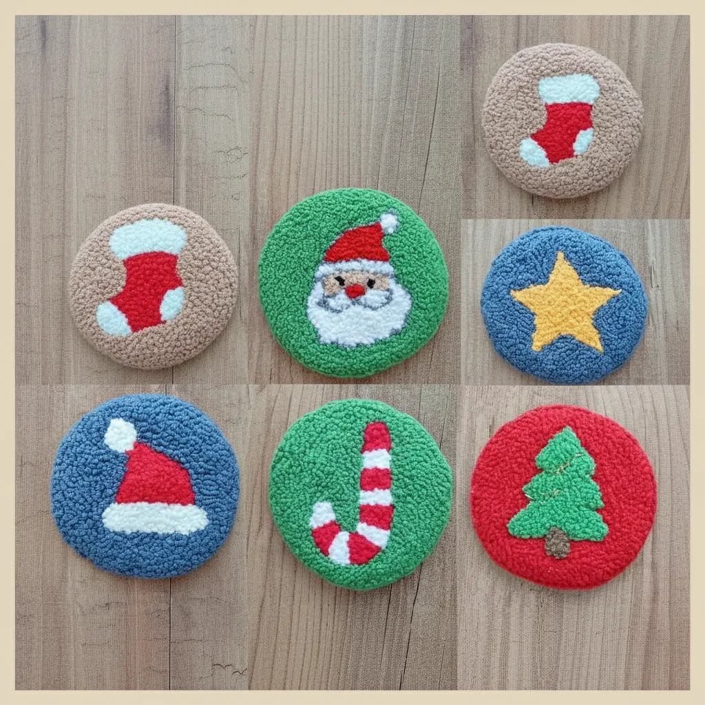 Punch Nakışı Yılbaşı Temalı Bardak Altlığı Seti (6 Adet)