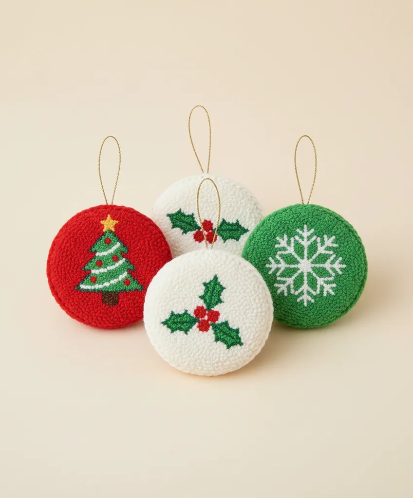 Yeşil Zeminli Noel Baba Desenli Punch Yılbaşı Ağacı Süsü - El Emeği