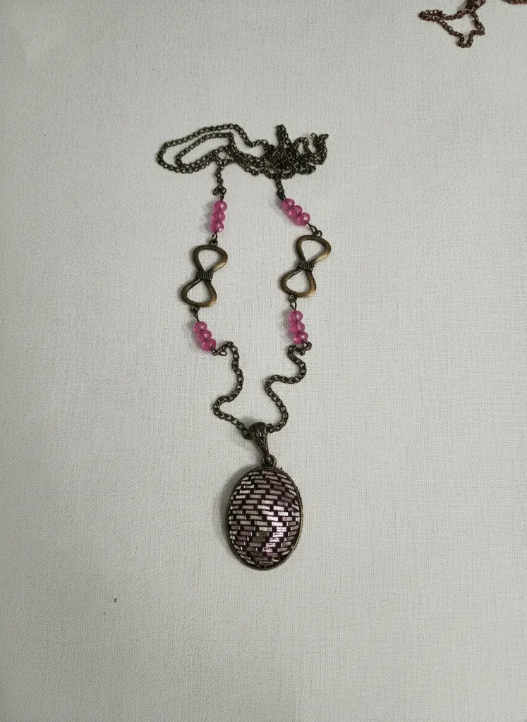 Bartın Tel Kırma Sanatı Pembe Boncuklu Kolye (Ayarlanabilir Zincir)