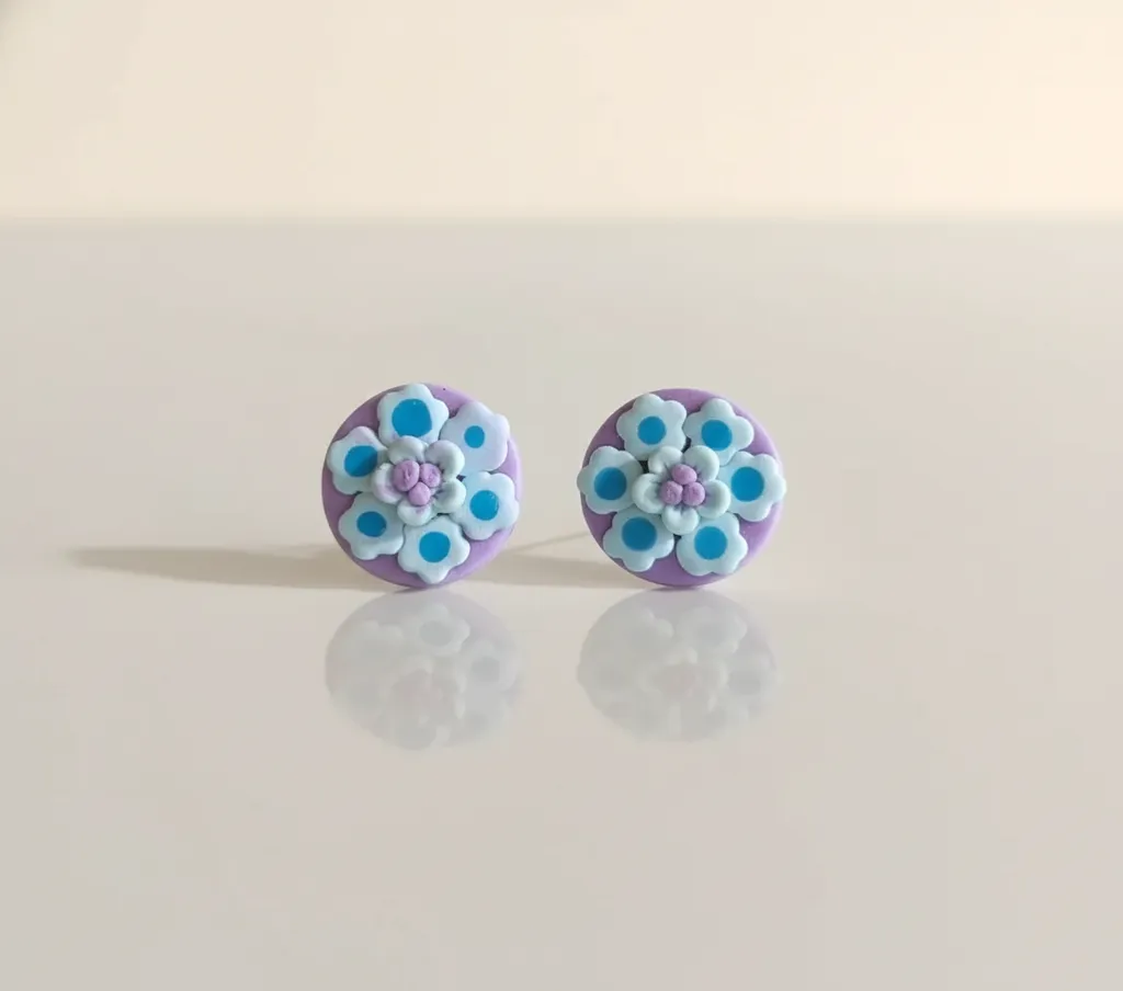 Mor ve Mavi Çiçekli Küpe - El Yapımı Özel Tasarım Takı