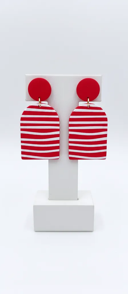 Kırmızı Beyaz Çizgili Küpe - "Ben Buradayım" Diyen Tasarım