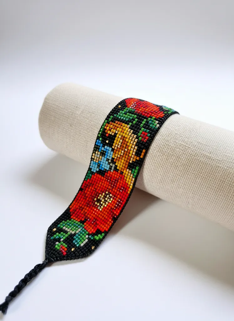 Renkli Miyuki Boncuk Dokuma Bileklik - Çiçek ve Kuş Desenli