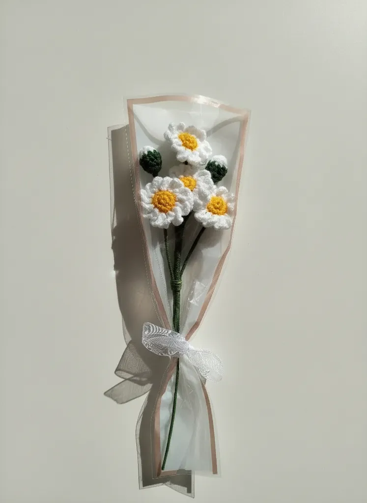 Örgü Papatya Buketi - Pamuk İpliği ile El Emeği Dekoratif Çiçek