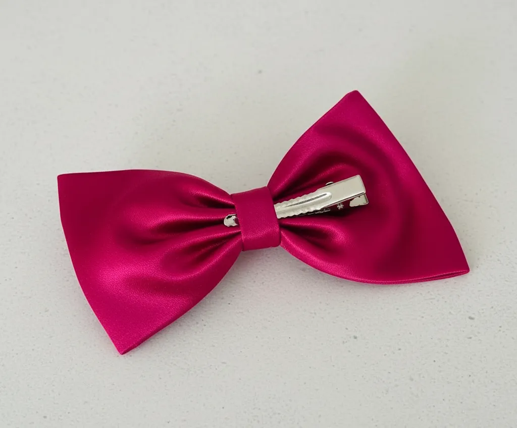 Fuşya Saten Fiyonk Kaskaçlı Toka - Saç Aksesuarı