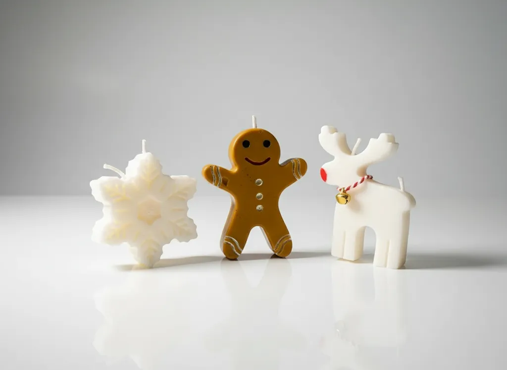 Yılbaşı Temalı Soy Wax Mum Seti - Çanlı Geyik, Kurabiye Adam