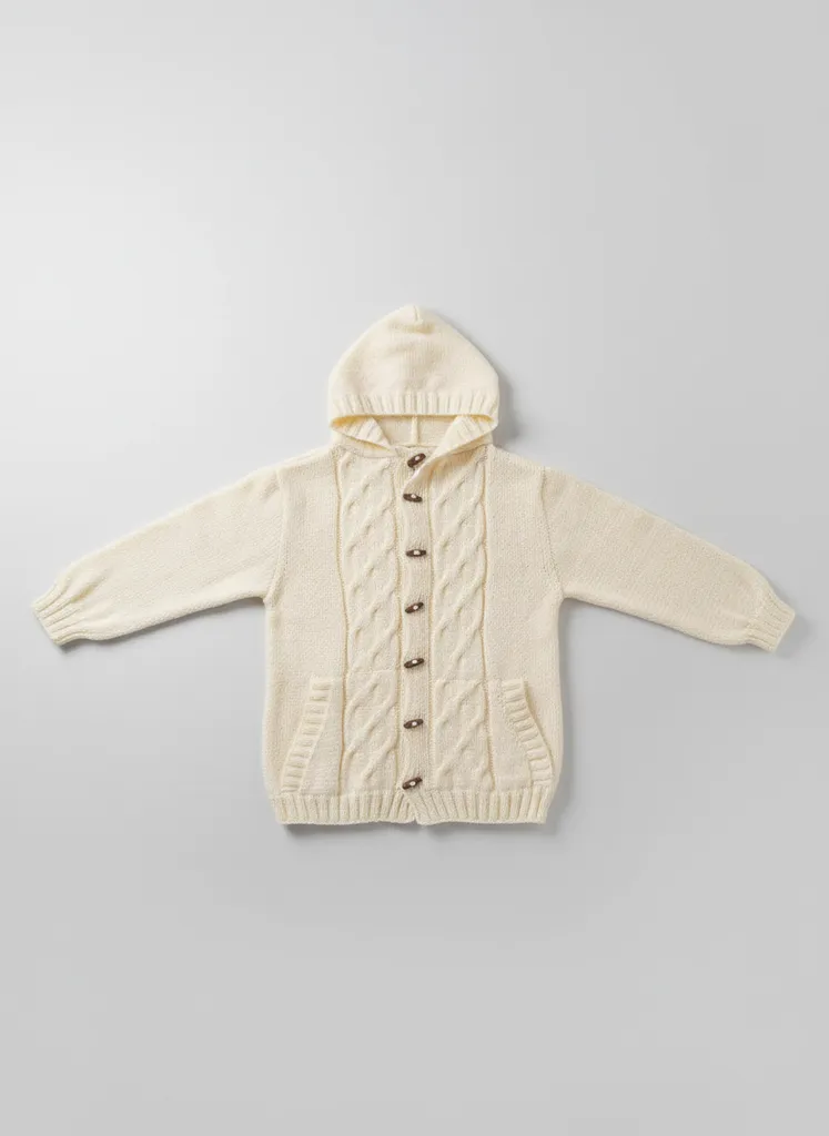 Krem Rengi Kapüşonlu Örgü Hırka - S/M Beden - El Örgüsü