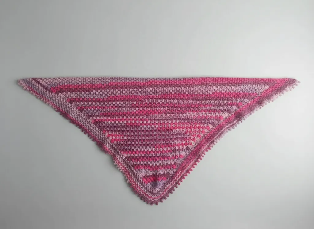 Pembe ve Lila Tonlarında Tığ İşi Örgü Kadın Şalı - El Emeği