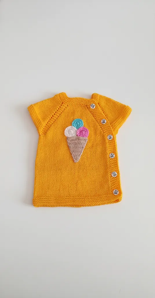 Sarı Örgü Bebek Yeleği - Dondurma Desenli, El Emeği
